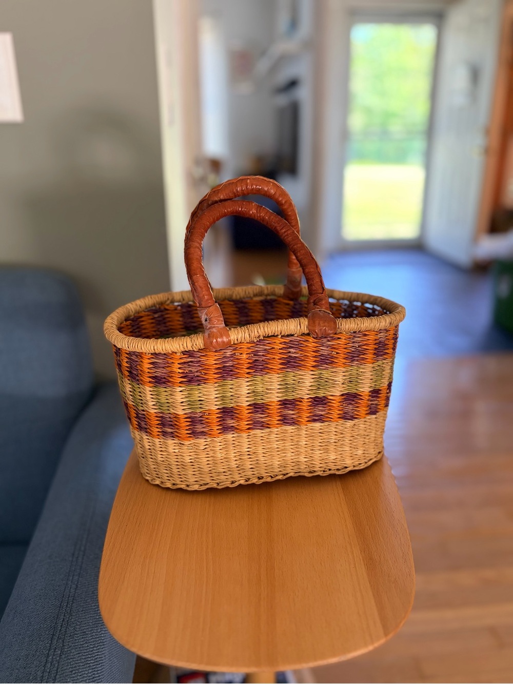 Vintage Handwoven Basket Purse Artisan Woven Market Basket Bag Boho Cottagecore